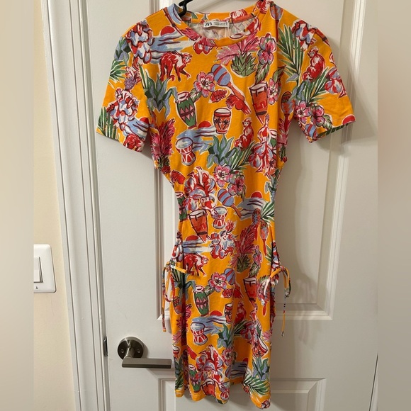 NWT Zara Orange Yellow Sundress Mini Casual - Picture 1 of 6